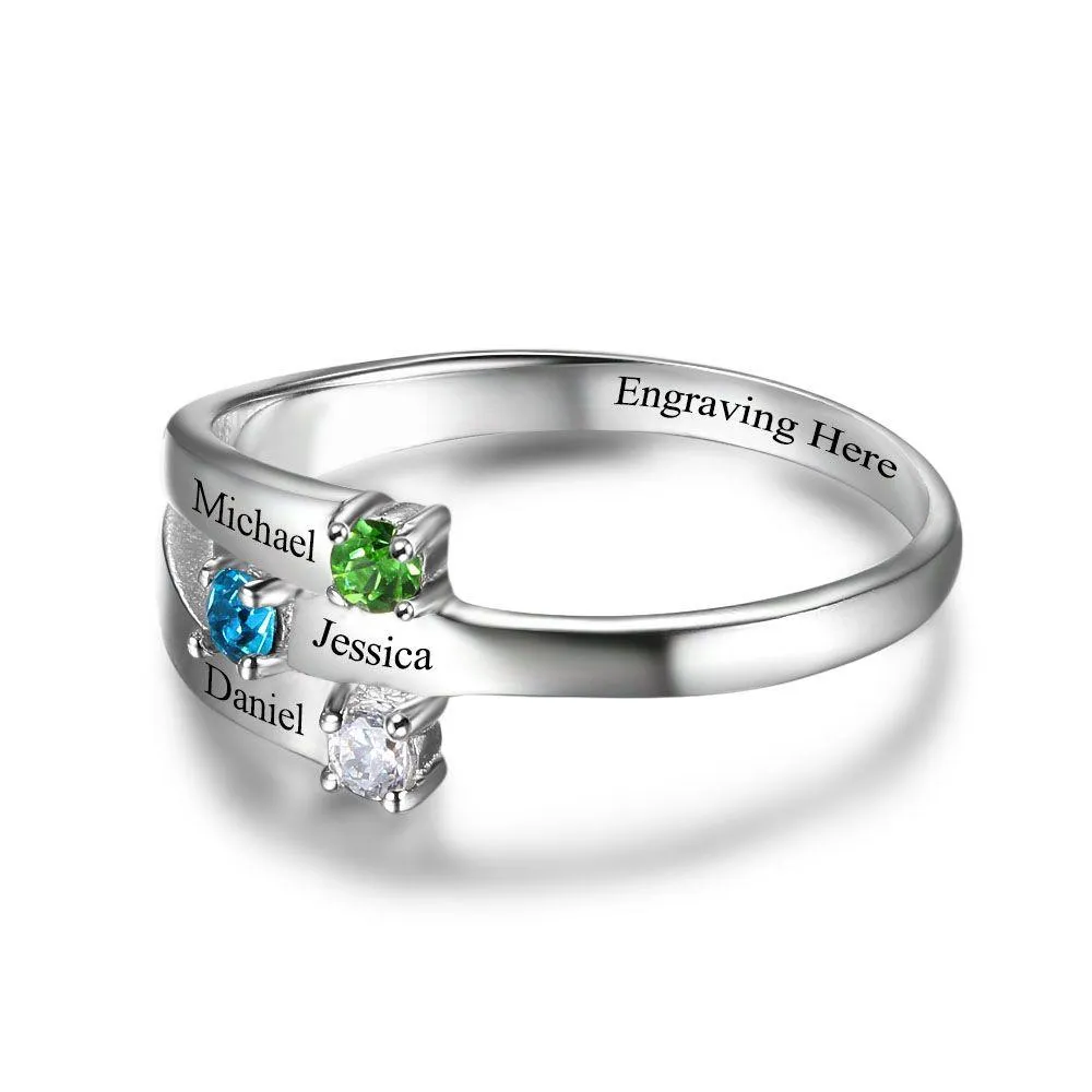 Personalized mothers ring with 3 birthstones and custom names