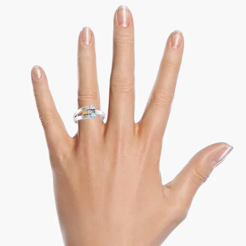 Personalized mothers ring with 3 birthstones and custom names