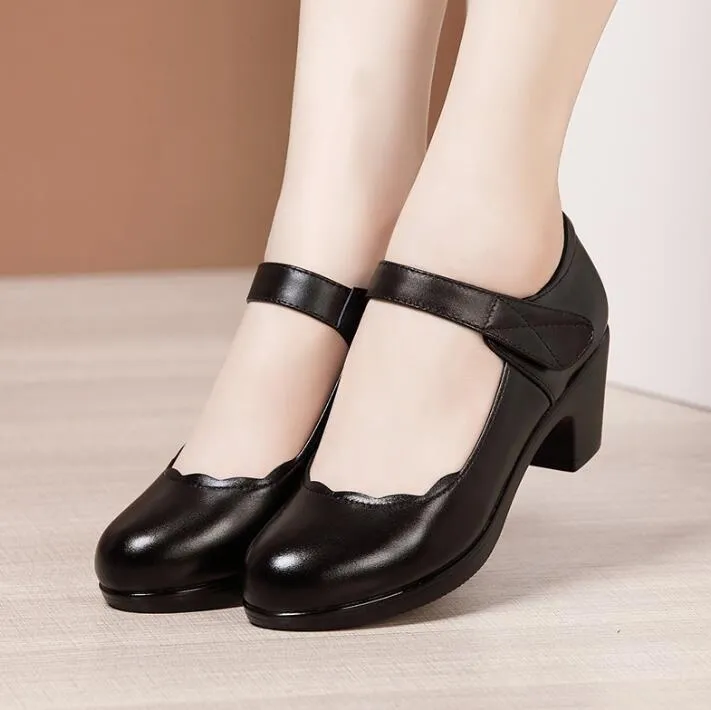 Petite Chunky Mid Heel Pump Shoes GS95
