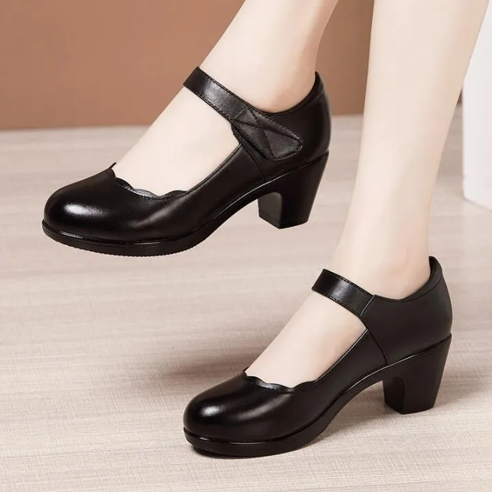 Petite Chunky Mid Heel Pump Shoes GS95