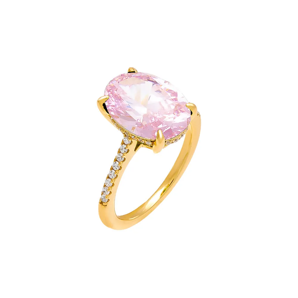Pink Colored Oval Pavé Ring