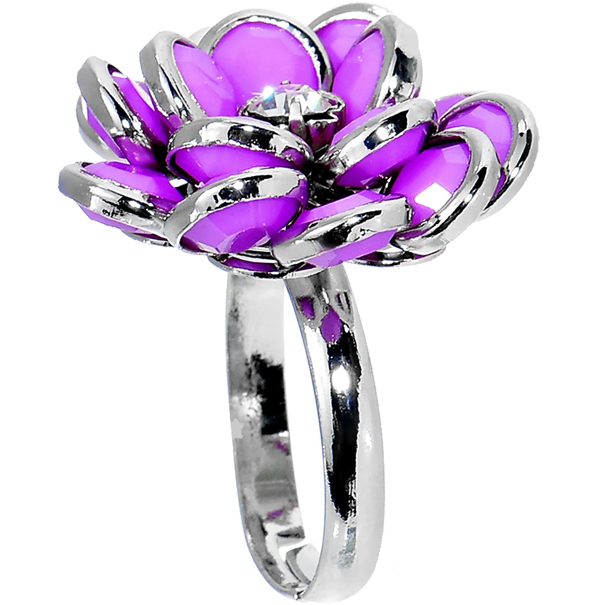 Pink Enamel Blooming Flower Adjustable Ring