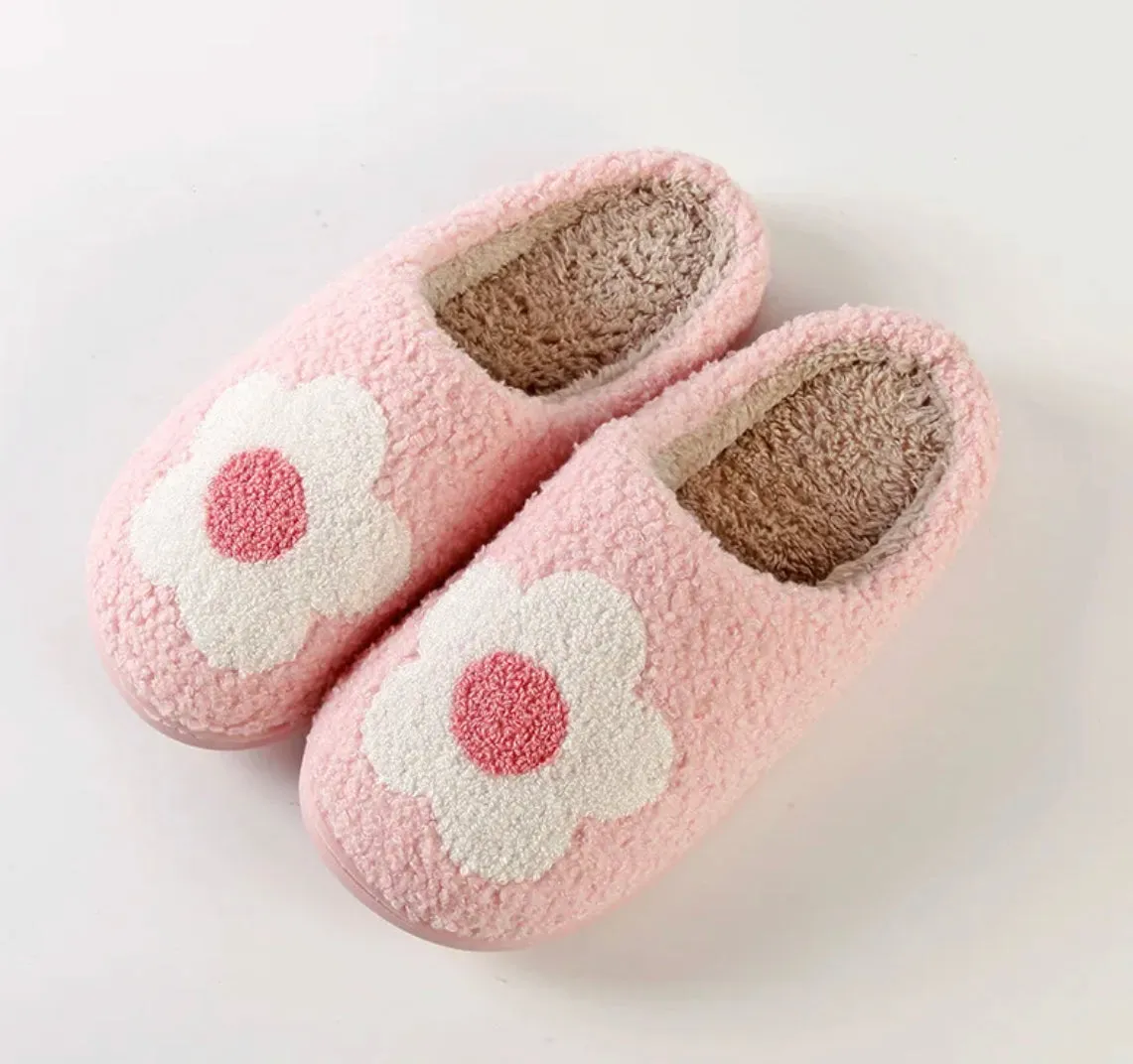 Pink Flower Fleece Slipper
