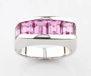 Pink Sapphire Invisibly Set 14k White Gold Band RIng Size 8