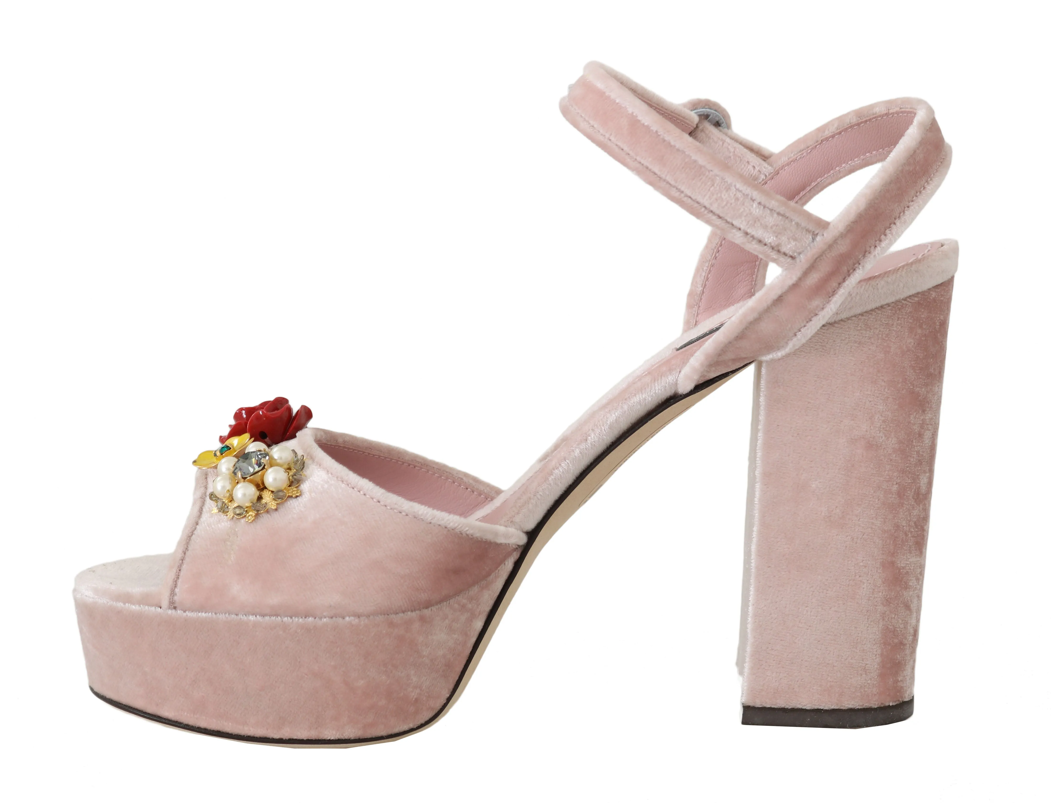 Pink Velvet Crystal Ankle Sandals