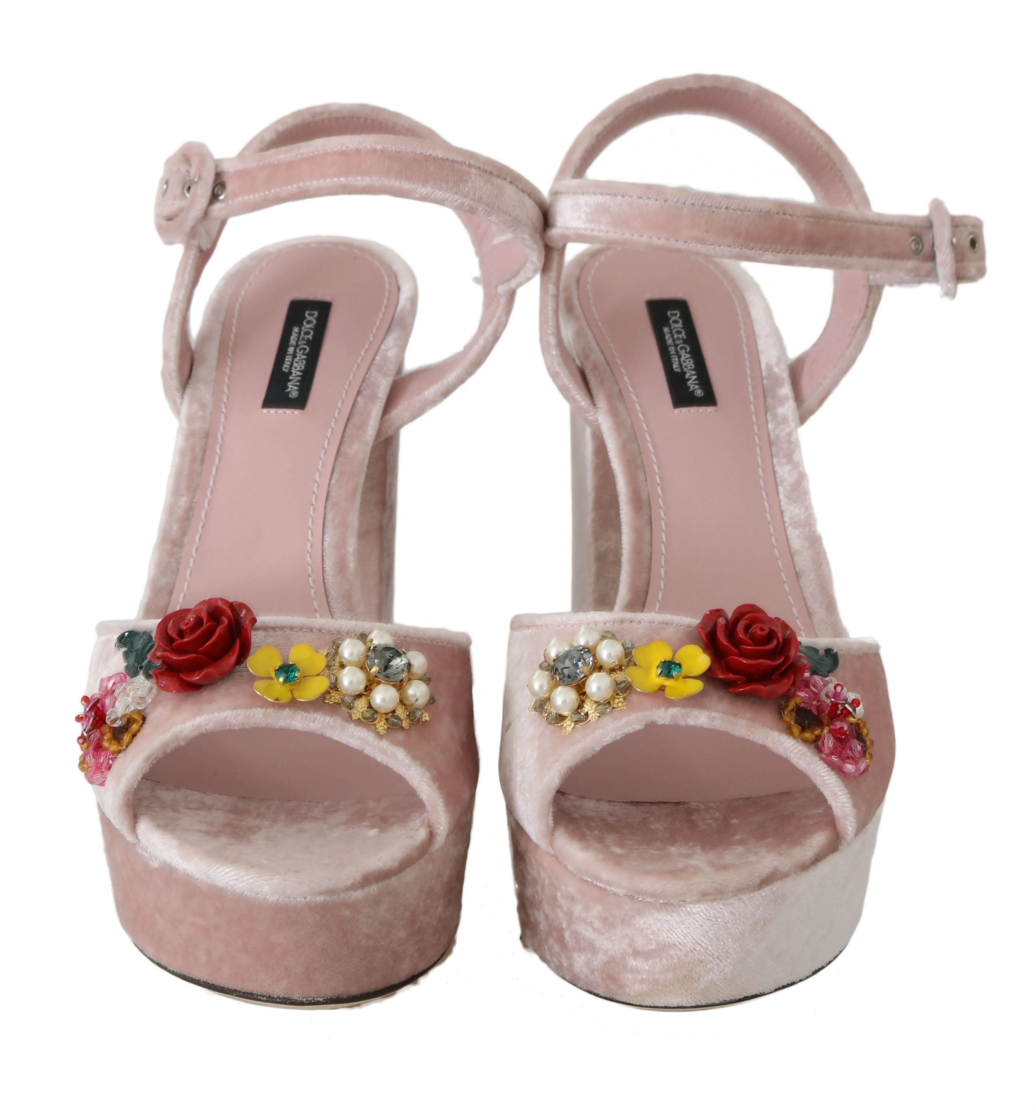 Pink Velvet Crystal Ankle Sandals