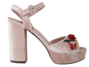 Pink Velvet Crystal Ankle Sandals