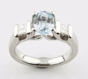 Platinum VERRAGIO 1.85 carat Oval Blue Topaz & Channel-Set Diamond Ring w/ CoA
