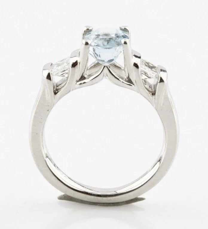 Platinum VERRAGIO 1.85 carat Oval Blue Topaz & Channel-Set Diamond Ring w/ CoA