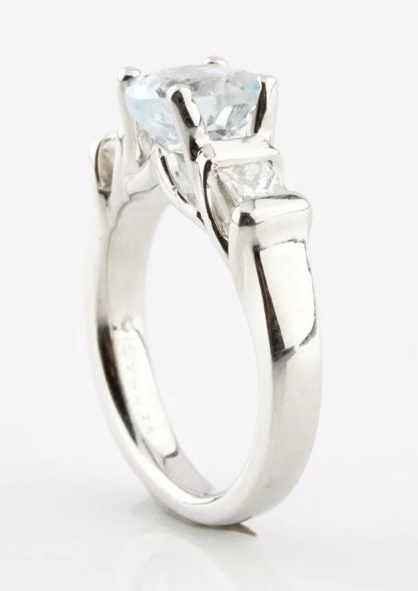 Platinum VERRAGIO 1.85 carat Oval Blue Topaz & Channel-Set Diamond Ring w/ CoA