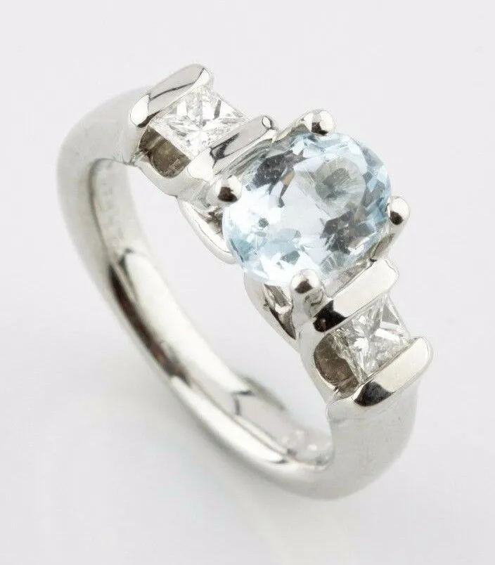 Platinum VERRAGIO 1.85 carat Oval Blue Topaz & Channel-Set Diamond Ring w/ CoA