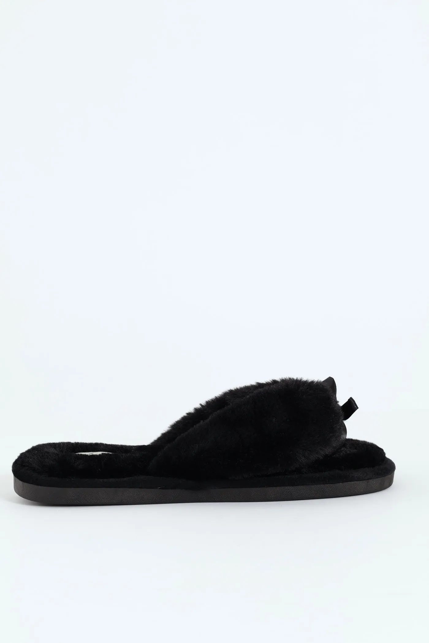 Plush Thong Slipper - Black