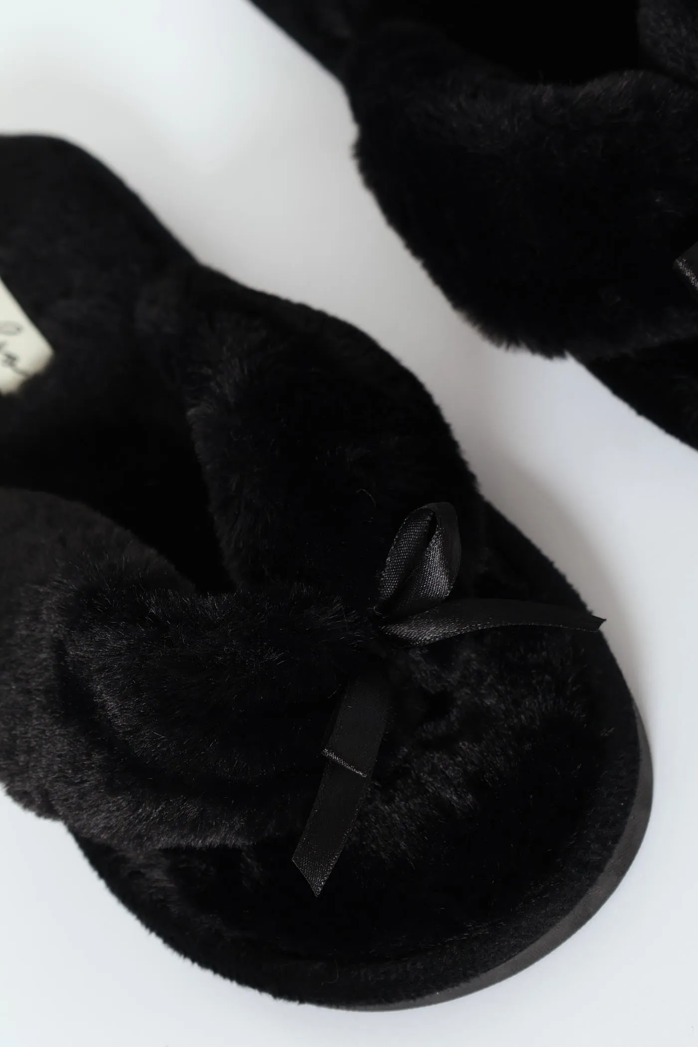 Plush Thong Slipper - Black