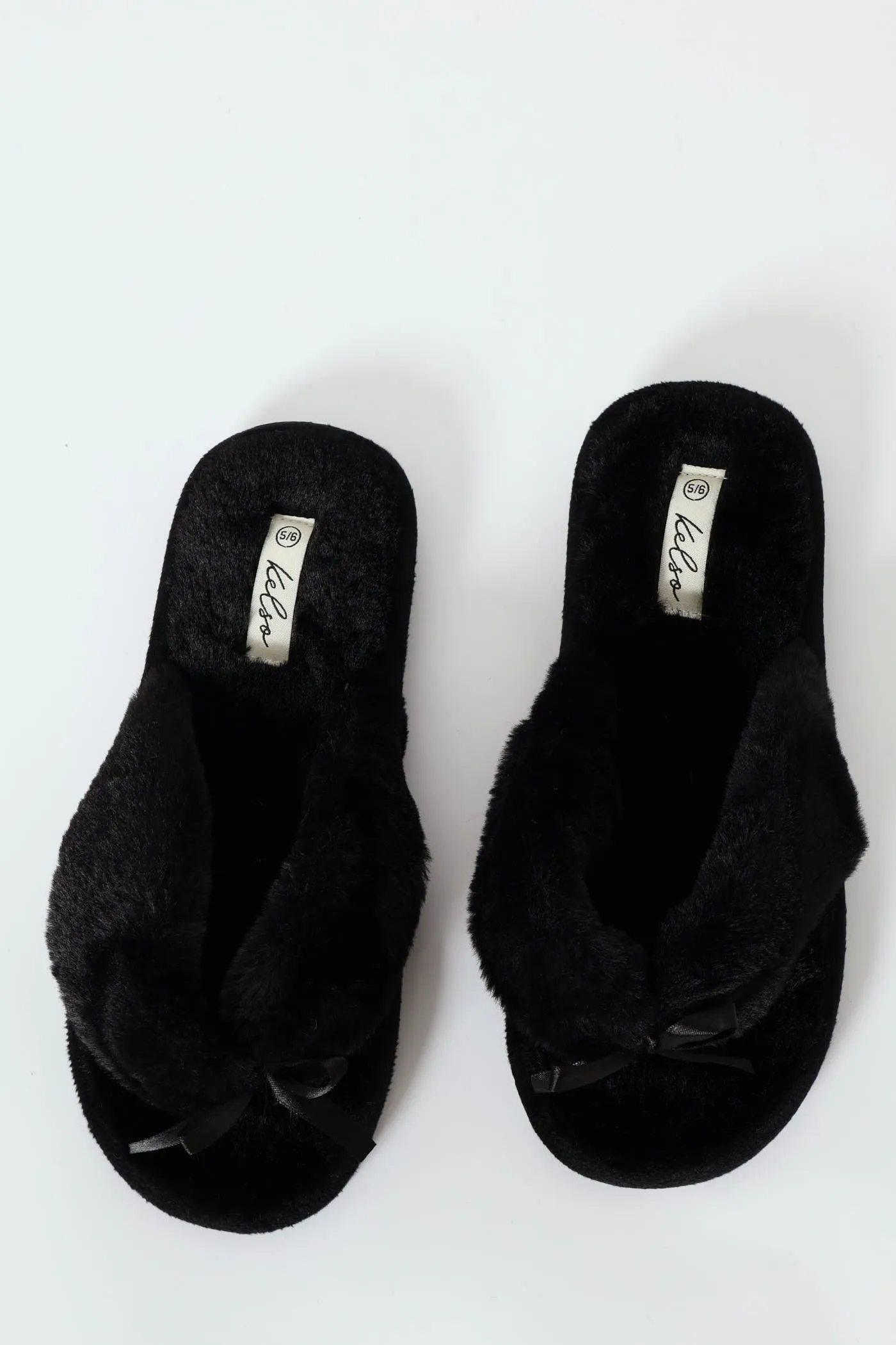 Plush Thong Slipper - Black