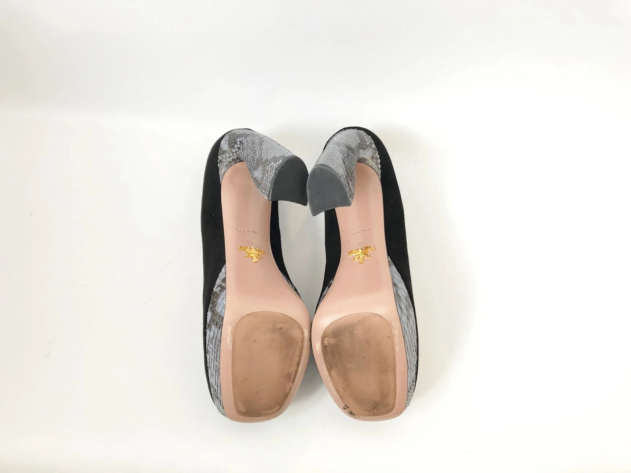 Prada Suede Pump W/Snakeskin Heel Size 39 It (9 Us)