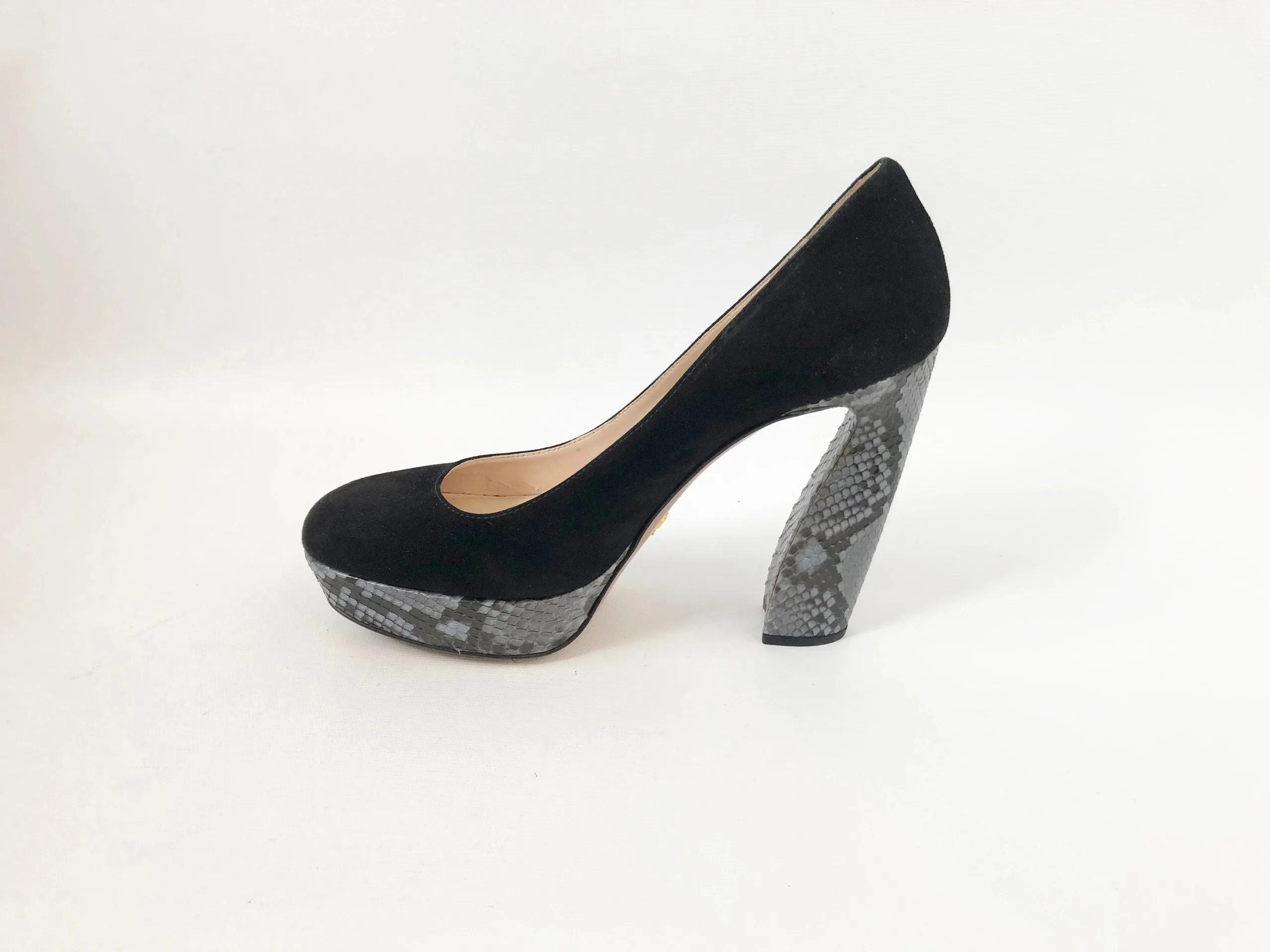 Prada Suede Pump W/Snakeskin Heel Size 39 It (9 Us)