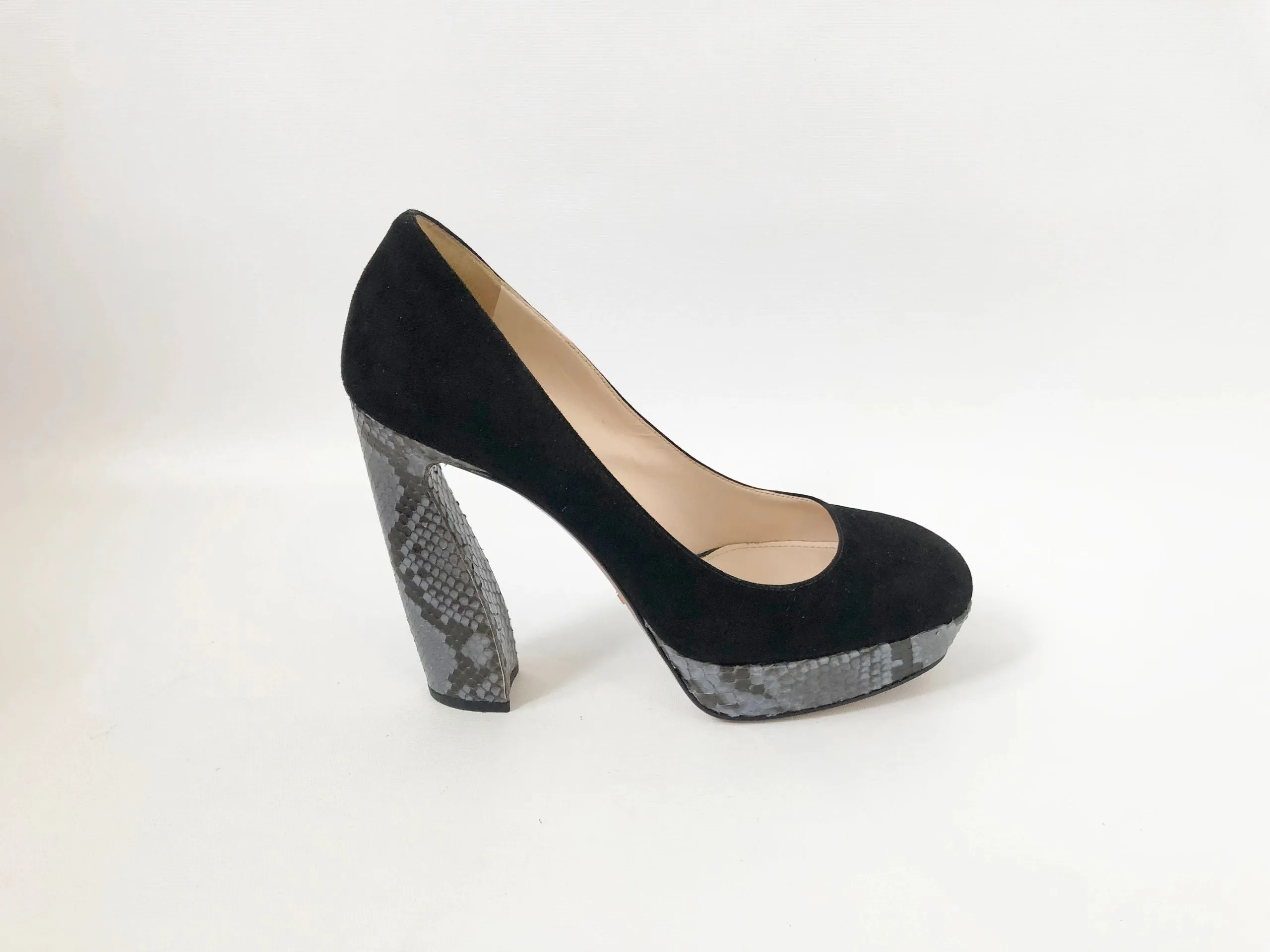 Prada Suede Pump W/Snakeskin Heel Size 39 It (9 Us)