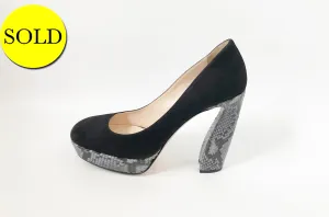 Prada Suede Pump W/Snakeskin Heel Size 39 It (9 Us)