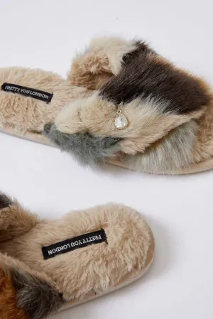 Pretty You London Womens Slider Slippers Blyss in Caramal - Small