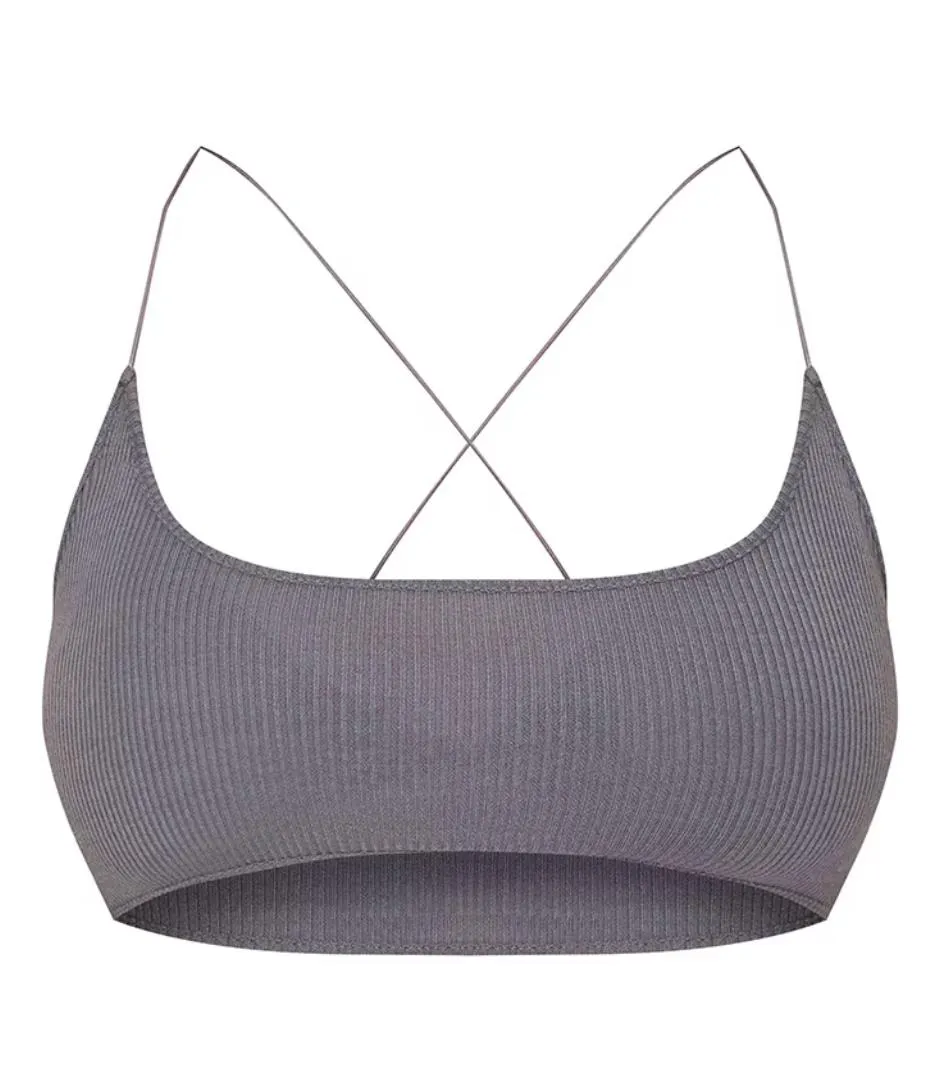 PRETTYLITTLETHING womens Grey Ribbed Strappy Bralet Size 10 (New)