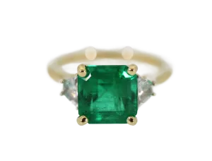 Princess Cut Emerald and Baguette Diamonds Engagement Ring