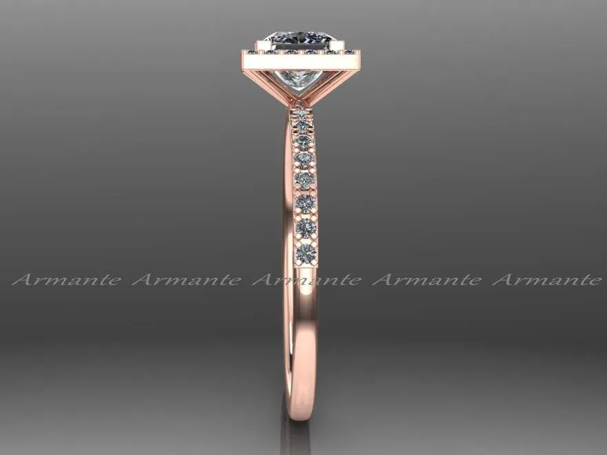 Princess Cut Moissanite Engagement Ring, 14K Rose Gold
