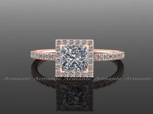 Princess Cut Moissanite Engagement Ring, 14K Rose Gold