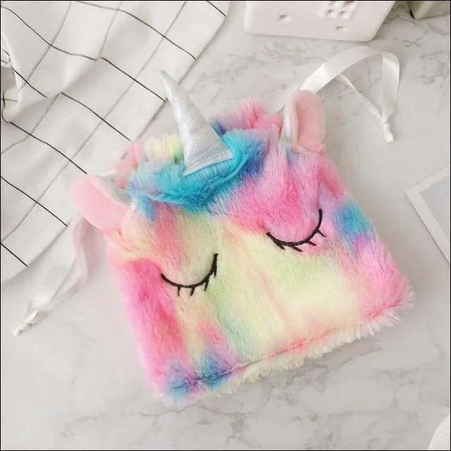 Rainbow Unicorn Slippers,Cozy Blinders,Fluffy Drawstring Bags,Plush Head Bands