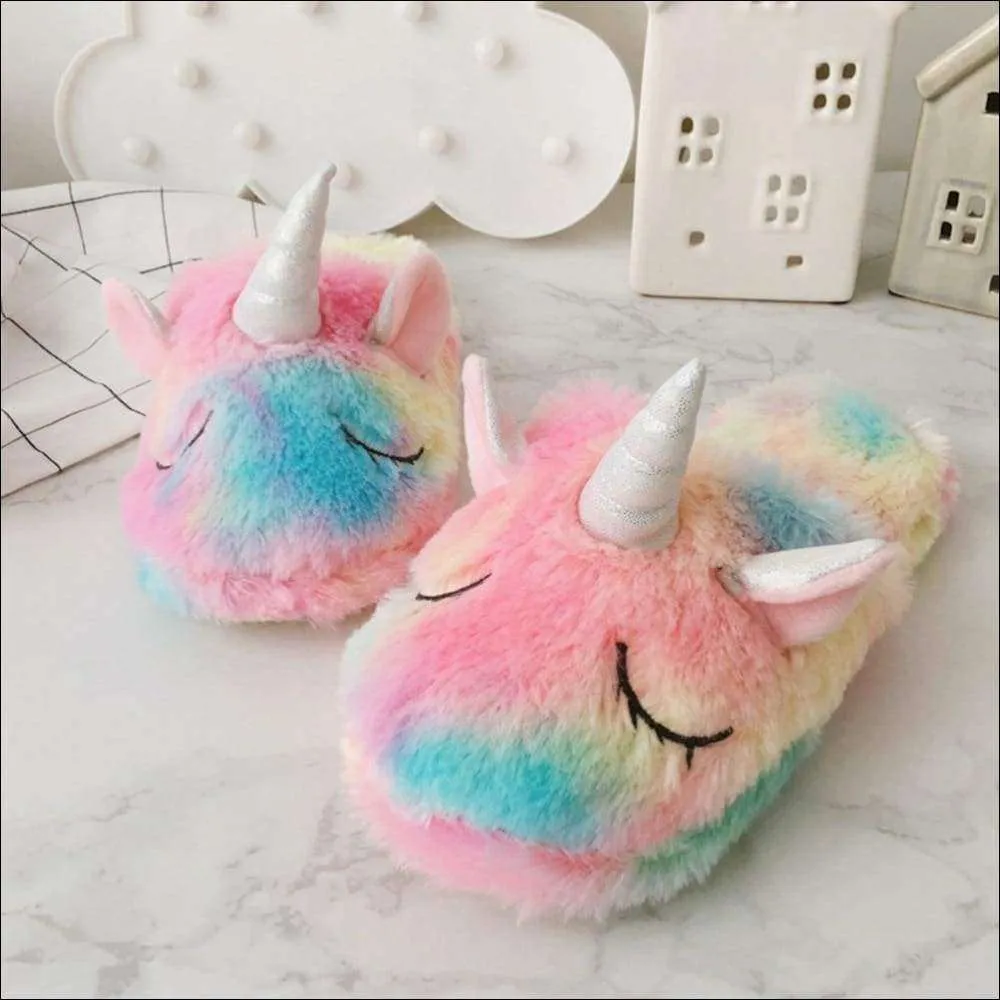Rainbow Unicorn Slippers,Cozy Blinders,Fluffy Drawstring Bags,Plush Head Bands