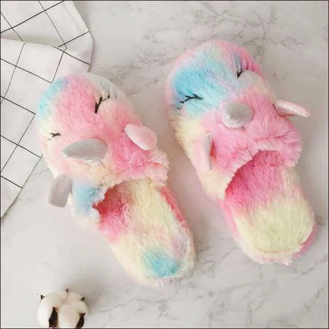 Rainbow Unicorn Slippers,Cozy Blinders,Fluffy Drawstring Bags,Plush Head Bands