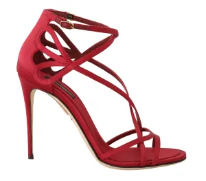 Red Silk Stiletto Heels Sandals