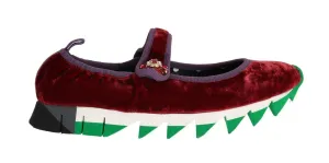 Red Velvet Crystal Strap Ballerina Shoes