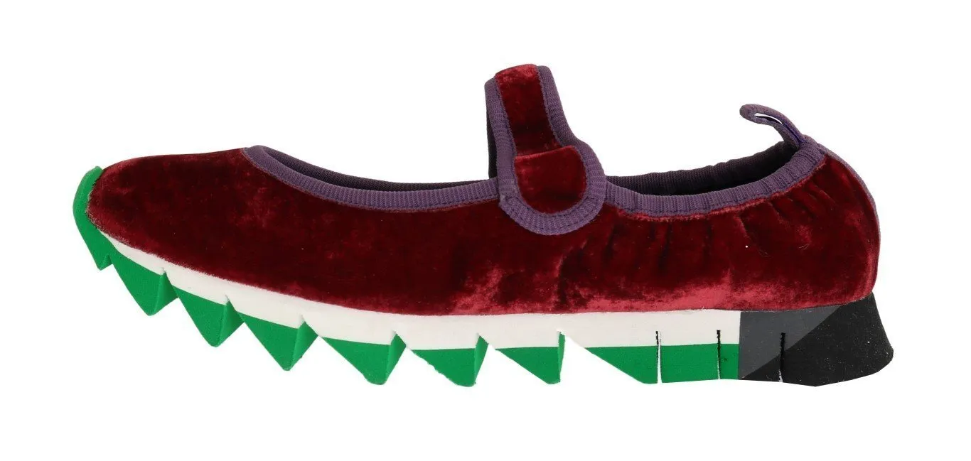 Red Velvet Crystal Strap Ballerina Shoes