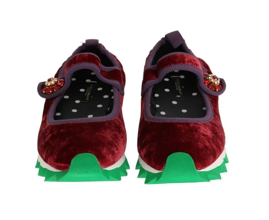 Red Velvet Crystal Strap Ballerina Shoes