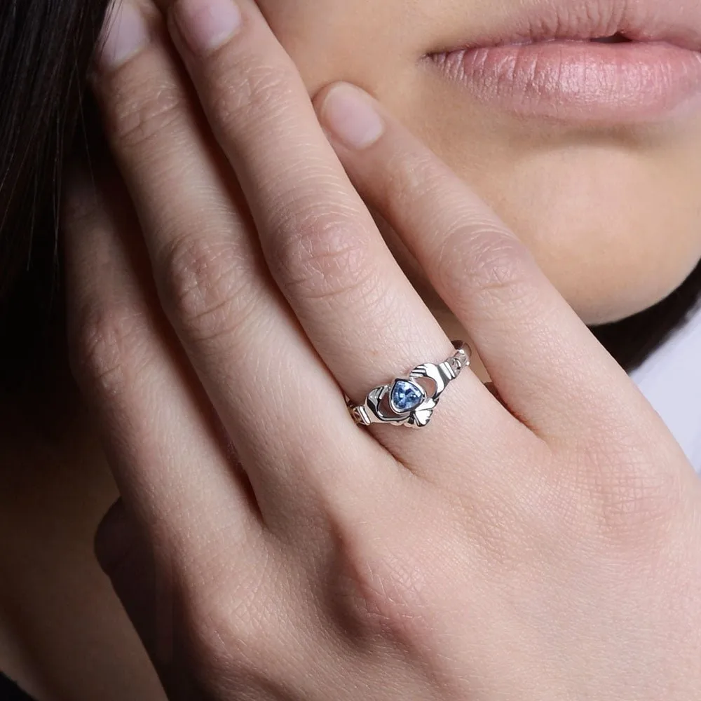 Retired DECEMBER Birthstone Silver Claddagh Ring LS-BSRV2-12
