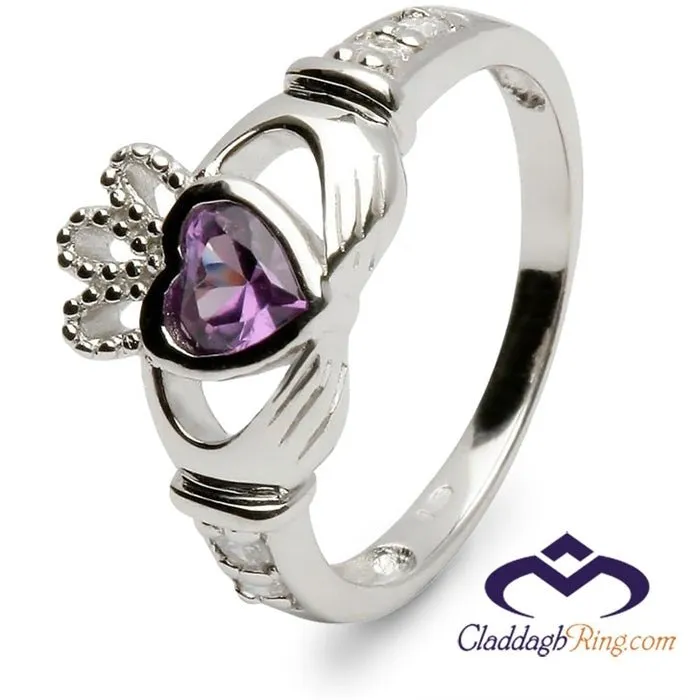 Retired FEBRUARY Birthstone Silver Claddagh Ring LS-SL90DC-2  No Inscription