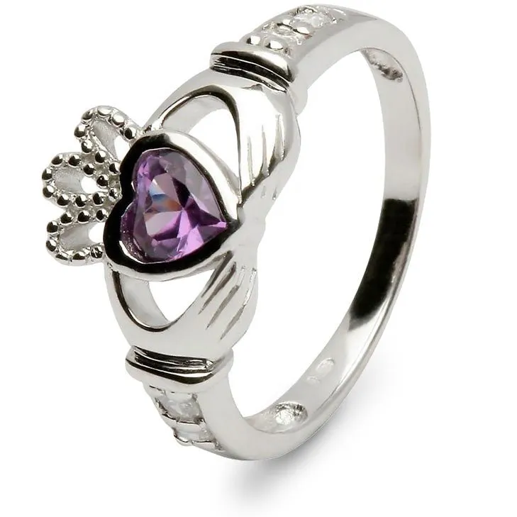 Retired FEBRUARY Birthstone Silver Claddagh Ring LS-SL90DC-2  No Inscription
