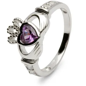 Retired FEBRUARY Birthstone Silver Claddagh Ring LS-SL90DC-2  No Inscription