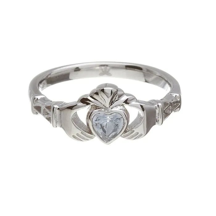 Retired MARCH Birthstone Silver Claddagh Ring LS-BSRV2-3
