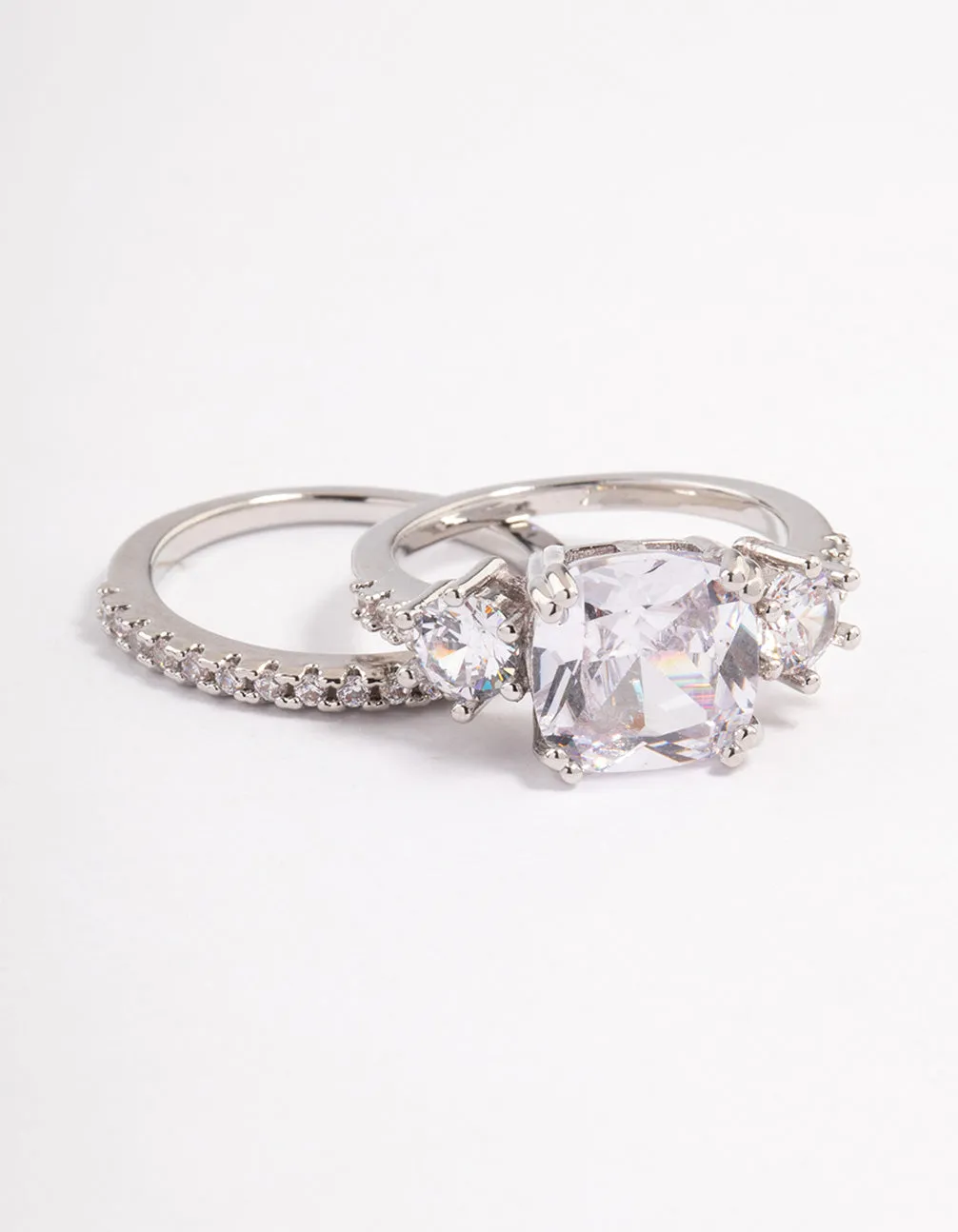 Rhodium Triple Stone Ring Set