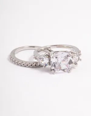 Rhodium Triple Stone Ring Set