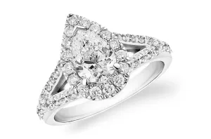 Ring 18kt Gold Pear Diamond GIA & Diamonds Split Shank