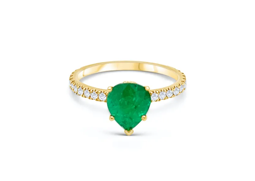 Ring 18kt Yellow Gold Pear Emerald & Diamonds