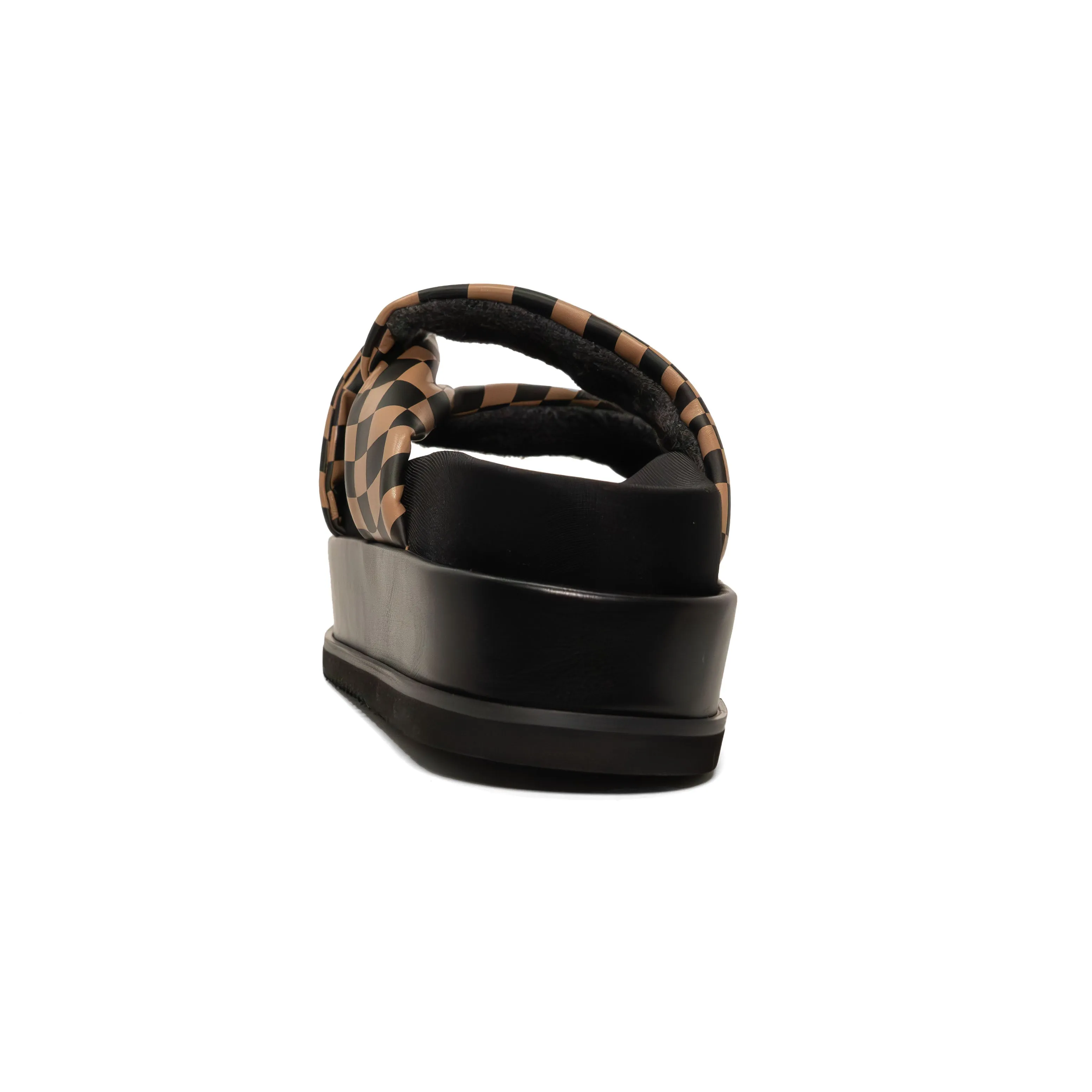 ROAM WAVY CHECK SIDE SLIP STACK PLATFORM BLACK & BEIGE VEGAN LEATHER