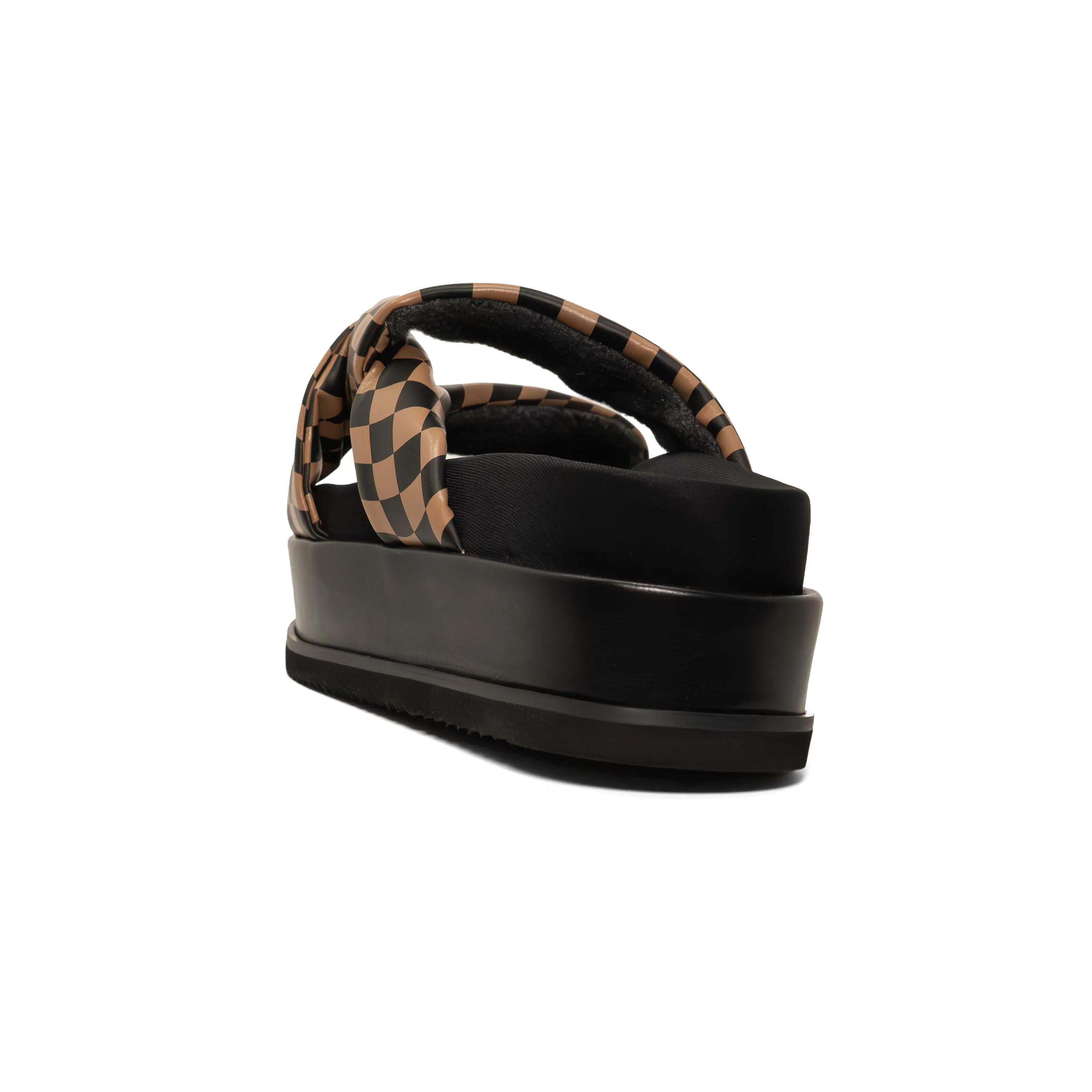 ROAM WAVY CHECK SIDE SLIP STACK PLATFORM BLACK & BEIGE VEGAN LEATHER