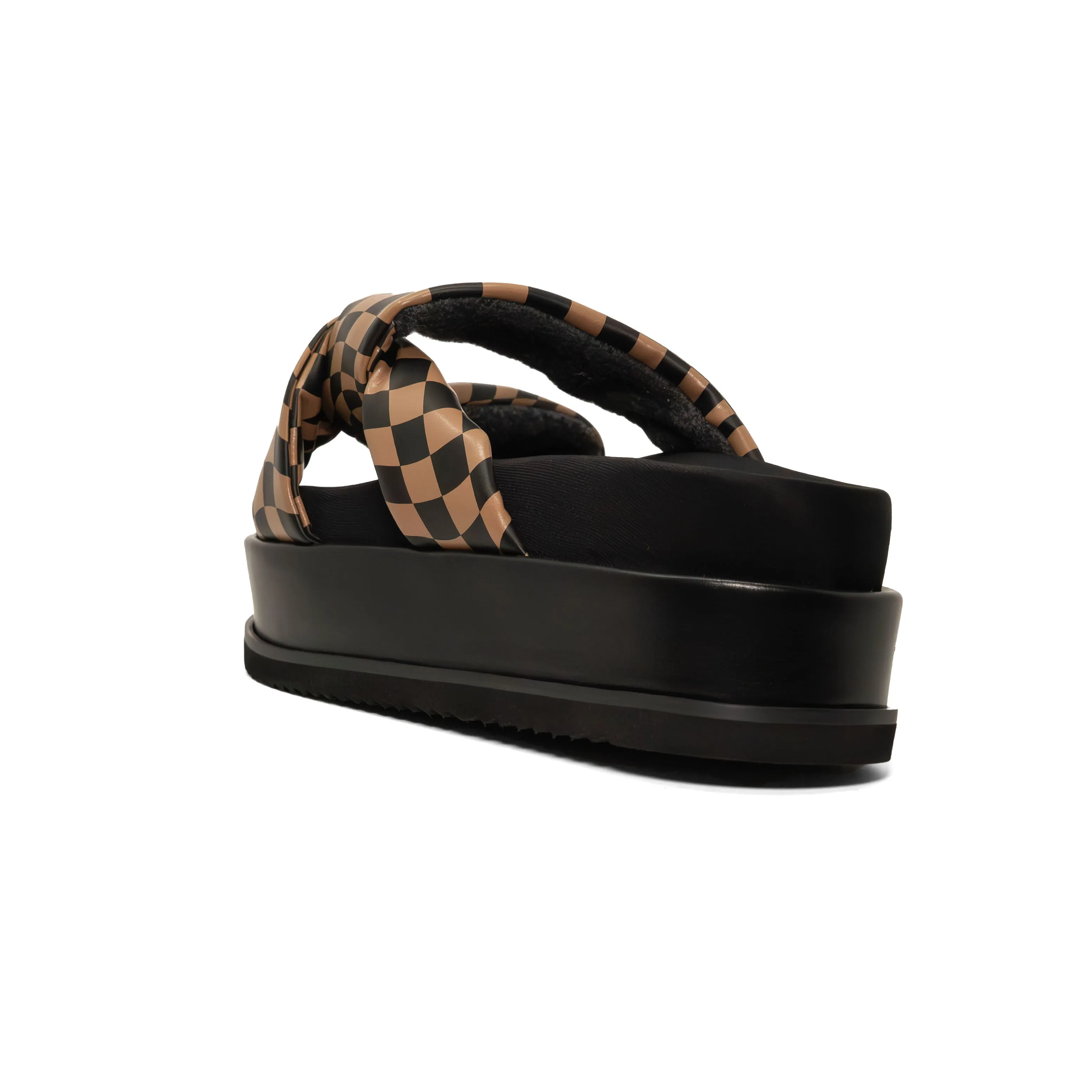 ROAM WAVY CHECK SIDE SLIP STACK PLATFORM BLACK & BEIGE VEGAN LEATHER