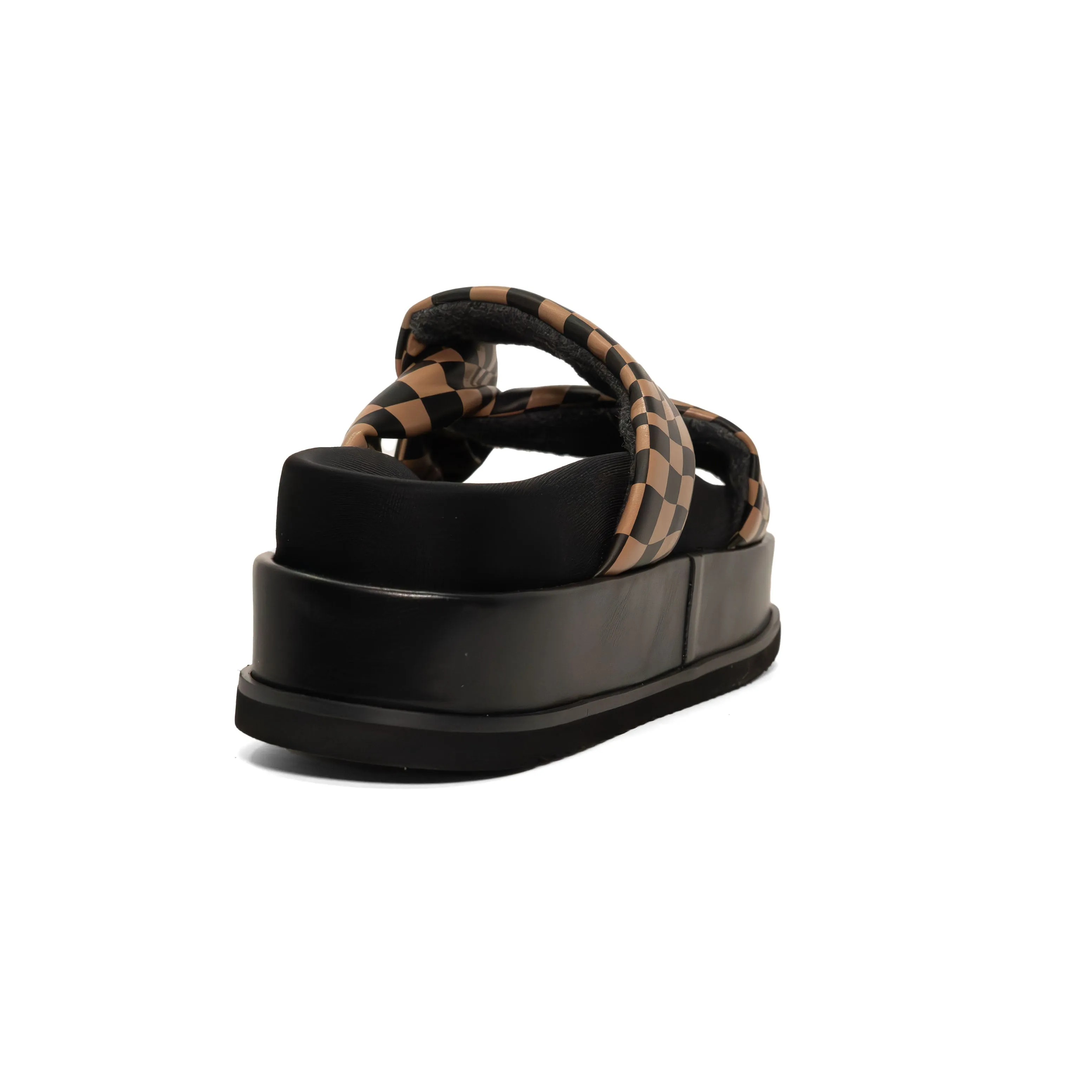 ROAM WAVY CHECK SIDE SLIP STACK PLATFORM BLACK & BEIGE VEGAN LEATHER