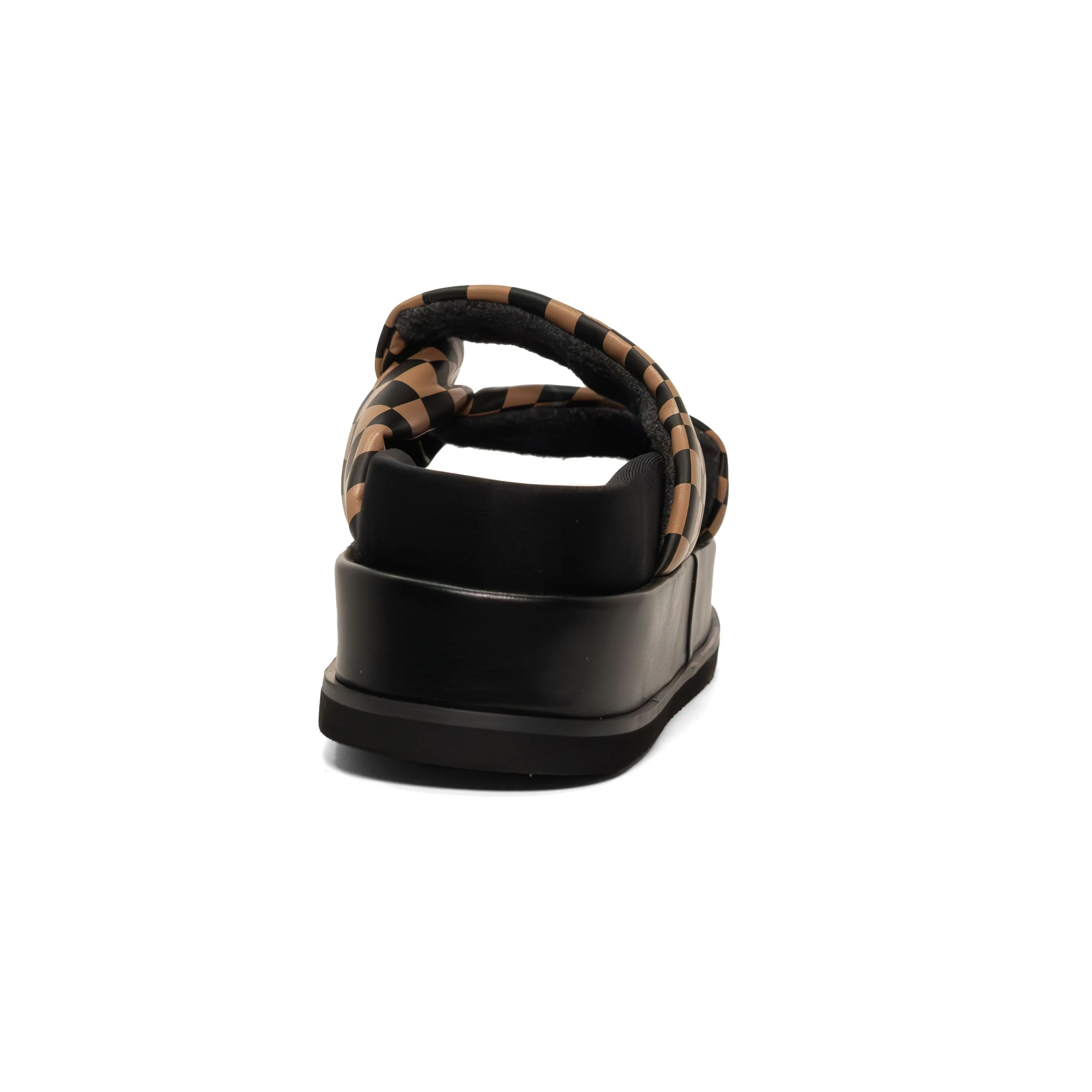 ROAM WAVY CHECK SIDE SLIP STACK PLATFORM BLACK & BEIGE VEGAN LEATHER