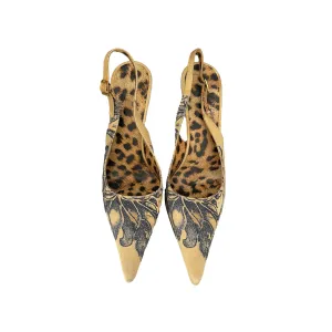 Roberto Cavalli Beige Tattoo Slingback Heels