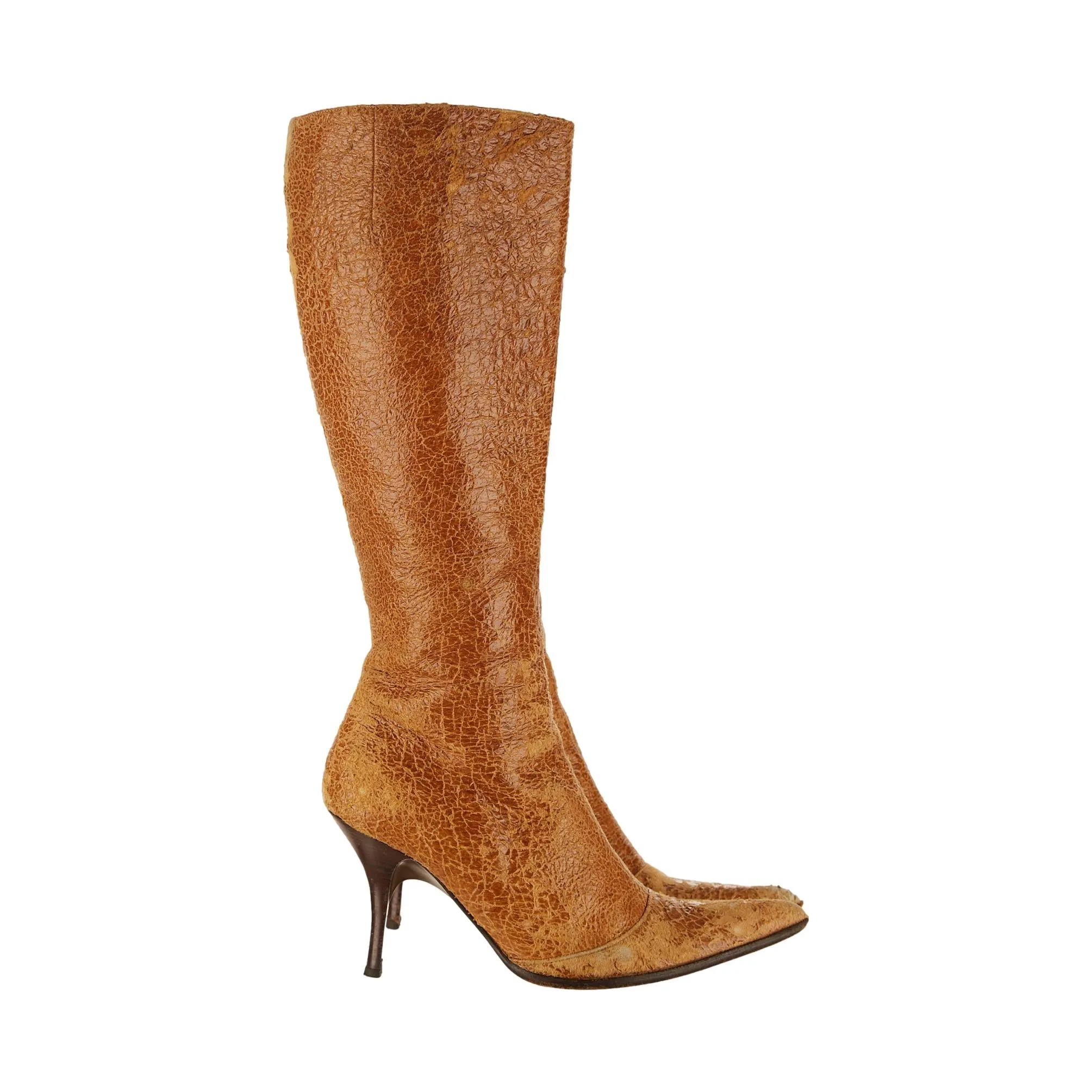 Roberto Cavalli Brown Leather Distressed Boots